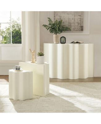 Modern Fiberglass Wavy Edge Coffee & Entryway Table Set - No Assembly