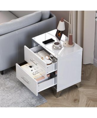 High Gloss Mirrored 2-Drawer Nightstand - Modern Bedside End Table