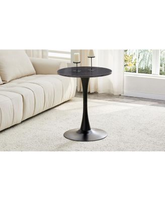 Round Dining Table, 23.6" Tulip Table with Thickened Top & Metal Pedestal, Mid Century Modern Bistro (Faux Marble)