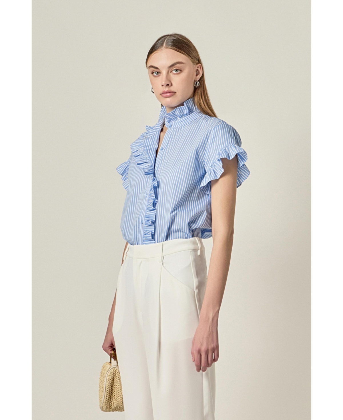 English Factory Women's Striped Ruffle Shirt