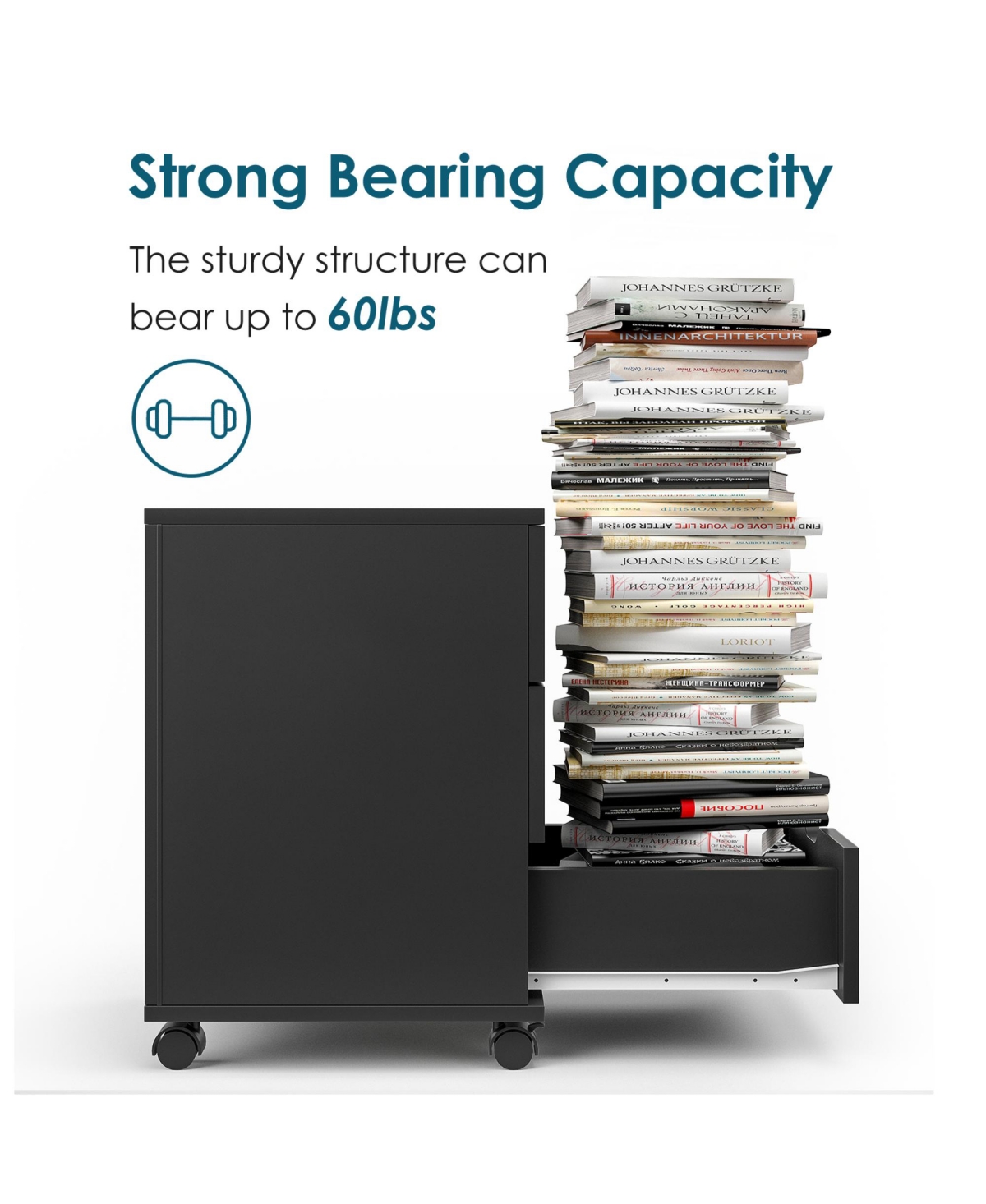 Rainsken 3-Drawer Vertical Filing Cabinet, Wood Mobile File Cabinet, Storage Cabinet with Wheels