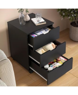 3-Drawer Vertical Filing Cabinet, Wood Mobile File Cabinet, Storage Cabinet with Wheels, Under Desk for Home Office