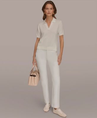 Women's Cotton Cashmere Polo Sweater with Elbow-Sleeve