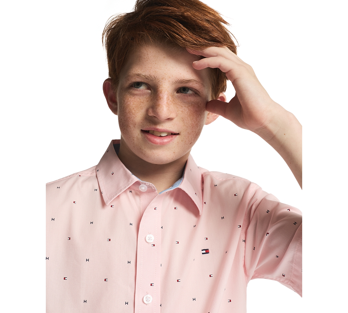 Tommy Hilfiger Boys' 8-20 Flag Short-Sleeve Woven Shirt