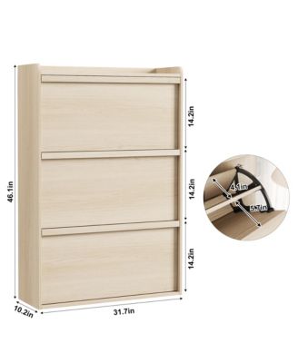 Natural Oak Freestanding Shoe Cabinet - 3 Flip Drawers + Drawer Adjustable Wooden Entryway Organizer