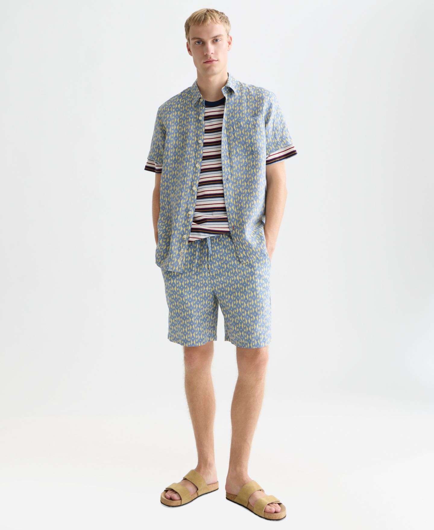 Мужская рубашка SCOTCH & SODA Printed Linen Regular-Fit Short-Sleeve, цвет: Полосатый — фото 2