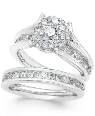 Macy's Diamond Cluster And Channel-set Bridal Set (2 Ct. T.w.) In 14k 