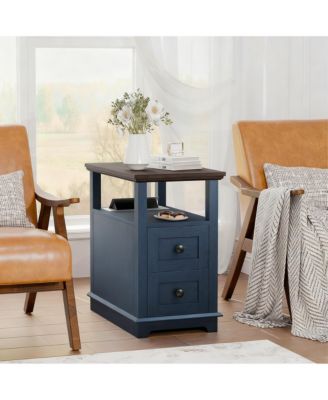 Drawer End Table with Charging Station for Living Room and Bedroom
