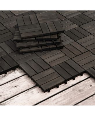 Acacia Wood Interlocking Deck Tiles Checker Pattern, 10PCS 12"x12"