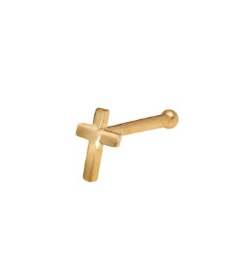 Solid 14k Gold 20g Beveled Cross Nose Stud Ring