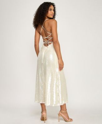 Juniors' Square Neck Strappy Midi Dress