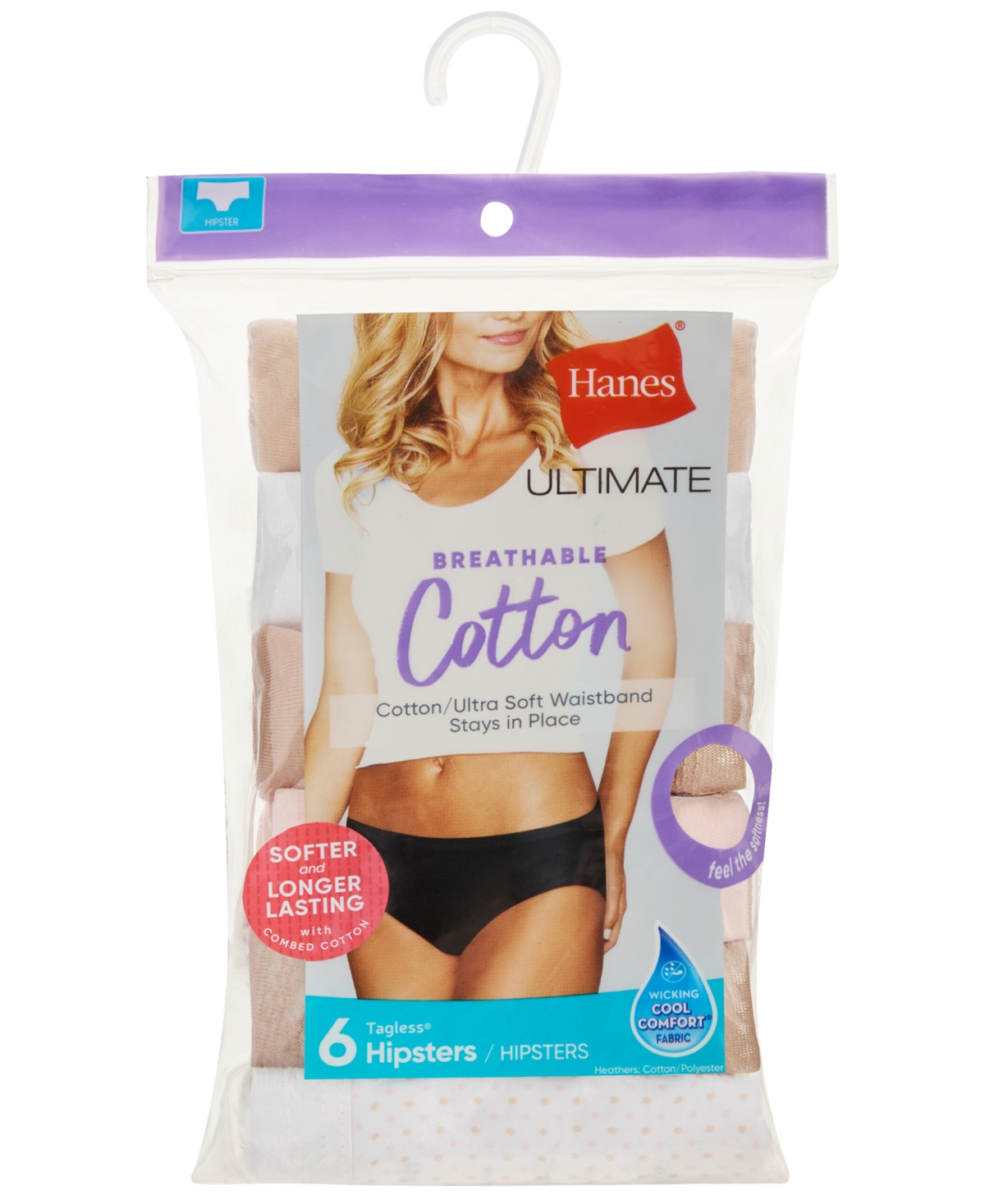 Hanes Women's 6-Pk. Ultimate Breathable Hipster Underwear 41H6CC