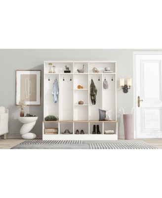  Wide Hall Tree with Storage Bench, Shoe Cabinet & Coat Rack