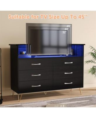 6-Drawer Dresser with USB Charging Station & LED Lights, Modern Wide Chest of Drawers, Large Bedroom Storage Tower Organizer in Black