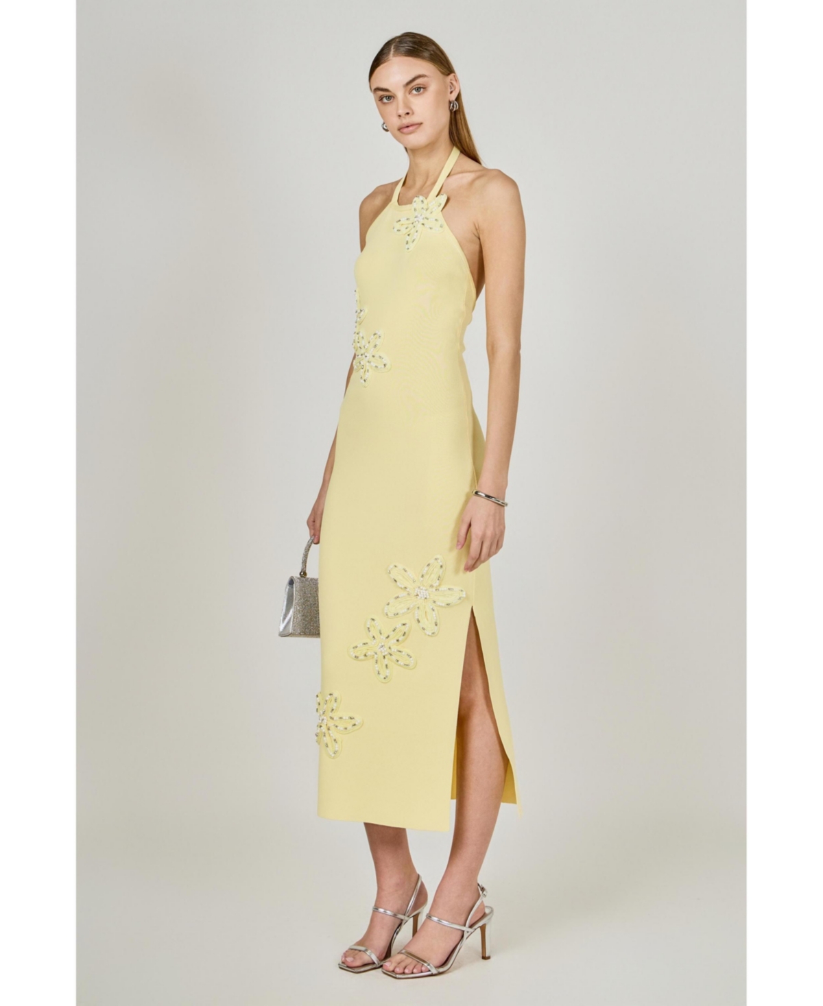 endless rose Women's Flower Detail Halter Maxi Dress