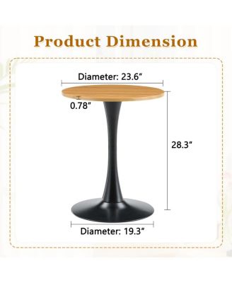 Round Dining Table, 23.6" Tulip Table with Thickened Tabletop & Metal Pedestal
