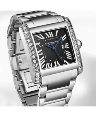 Elan Women s Rectangular Quartz Watch, Black Dial, Silver-Tone Stainless Steel Bracelet, Roman Numeral Dial & Date