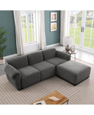Fashionable grey chenille modular sofa with iron frame, 93" L