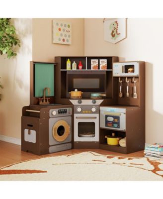 Corner Pretend Kitchen Playset with Stoves, Lights, and Sounds