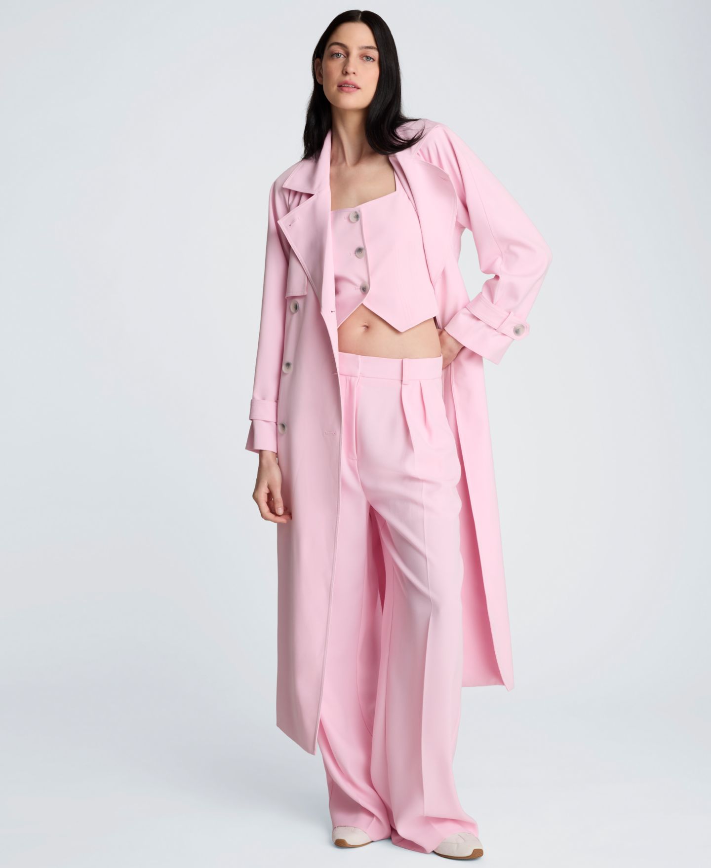 Женское пальто Kenneth Cole Long-Sleeve Notch Collar Trench, цвет: Розовый — фото 3