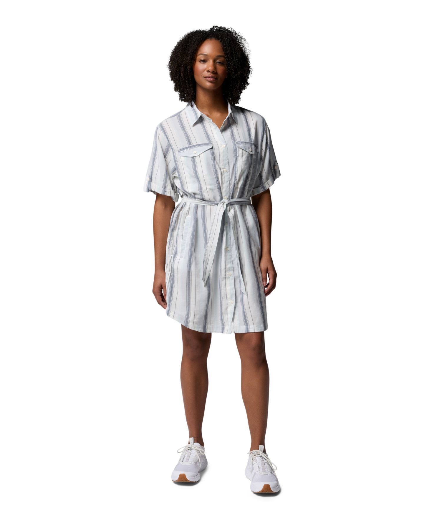 Женское платье Columbia Striped Short-Sleeve Shirt Dress, цвет: Серый / В полоску — фото 2