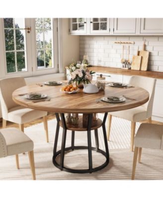 Round Dining Table for 4-6 Farmhouse Kitchen Table with Storage Circle Dinner Tables for Kitchen Dining Room Living Room