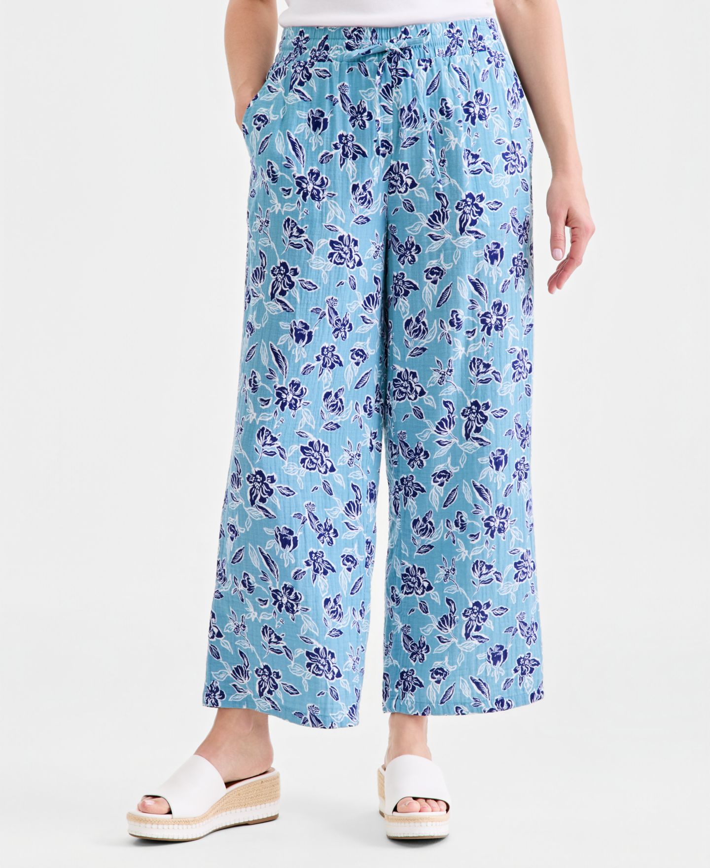 Женские брюки Style & Co Cotton Gauze Straight-Leg Pull-On, цвет: Bloom Cool River — фото 3