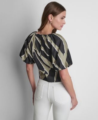 Women's Printed Scoop-Neck Short-Puff-Sleeve Top