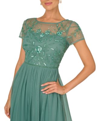 Women's Boat-Neck Beaded Mesh Dress