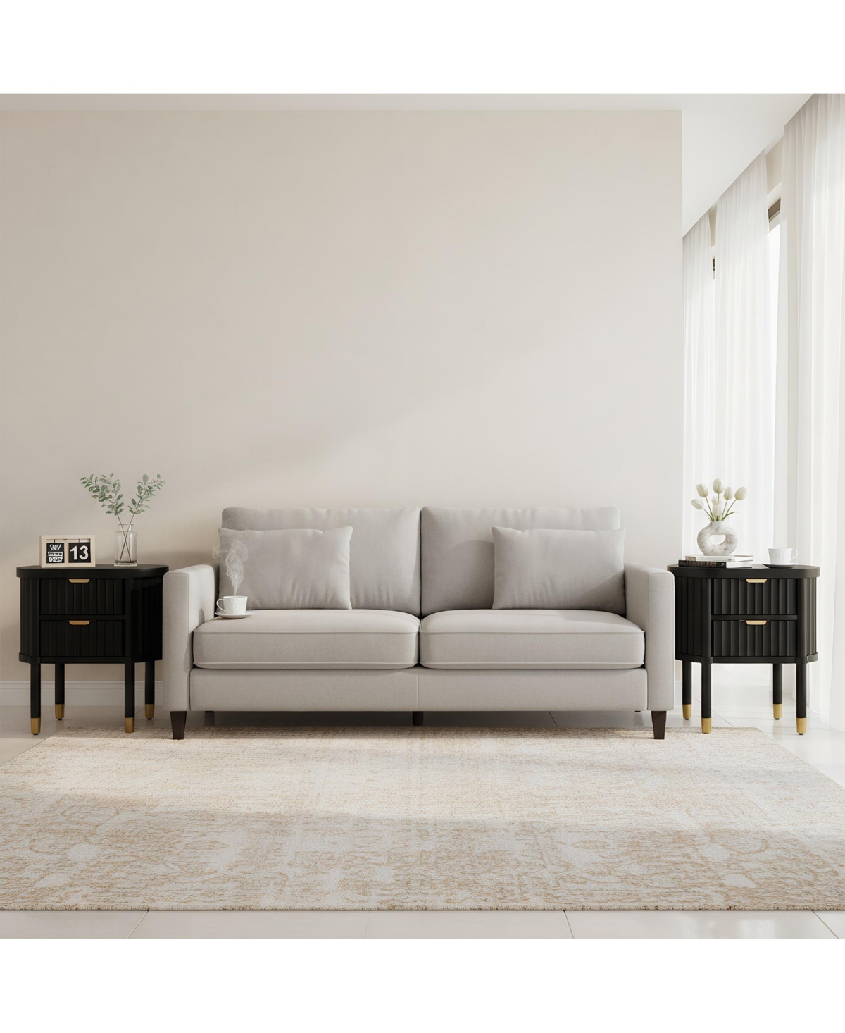 Rainsken 1-Pc Solid Wood Gold-Handle Nightstand Furniture