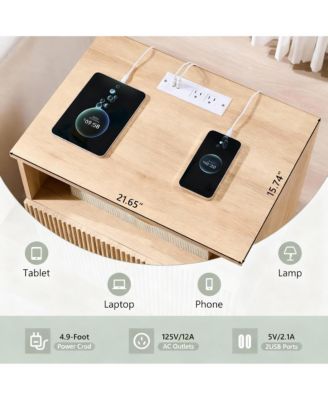 Wave Pattern Nightstand with Charging, Drawer, and Shelf