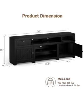 Farmhouse TV Stand for 75/80 Inch TVs, 70.1" Entertainment Center with 4 Drawers & 3 Open Shelves, 95.5 LBS