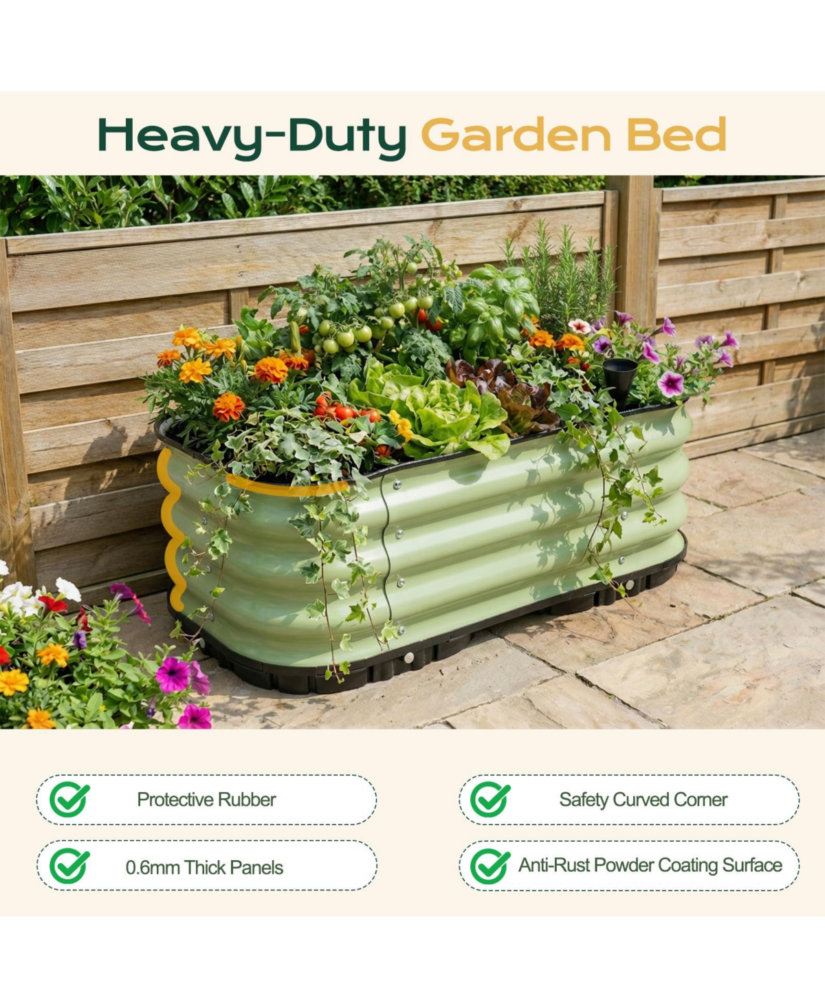 Aoodor Galvanized Raised Garden Bed 31.5'' Self-Watering Planter Box with Drainage Plug and Water Reservoir for Indoor & Outdoor Gardening