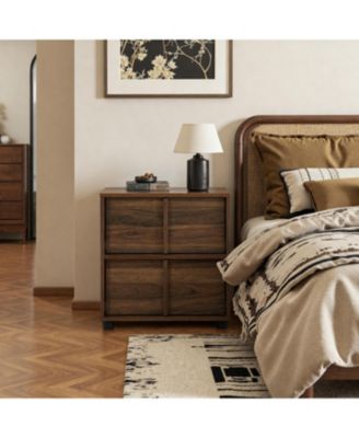 Walnut Nightstand And End Table with Two-Drawer Storage in Durable Manufactured Wood