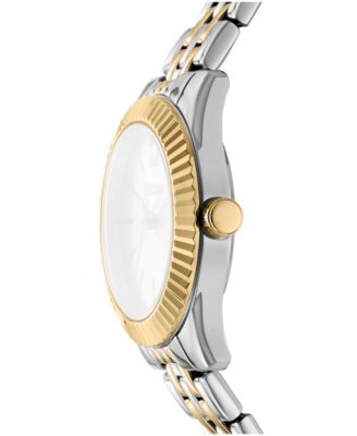 Women's Green Dial Fluted Bezel Two-Tone Gold Stainless Steel Bracelet Watch, 30mm