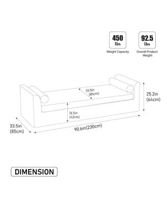 Modern Chenille Chaise Lounge Couch with Armrests & Bolster Pillows