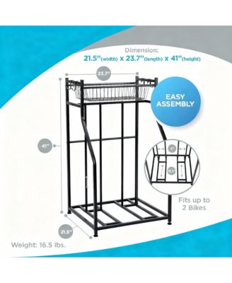 Bike Storage Rack - Holds 2 Bikes & Gear, Freestanding, Durable Steel