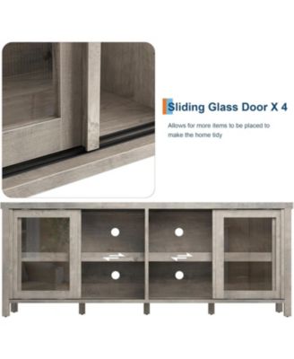 65 Inch TV Stand, Modern Entertainment Center with 4 Sliding Glass Doors & Storage Cabinets for Living Room Bedroom