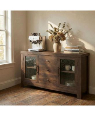 Buffet Sideboard Cabinet, Wood Storage with 2 Glass Doors & 3 Drawers, Coffee Bar and TV Stand for Living Room
