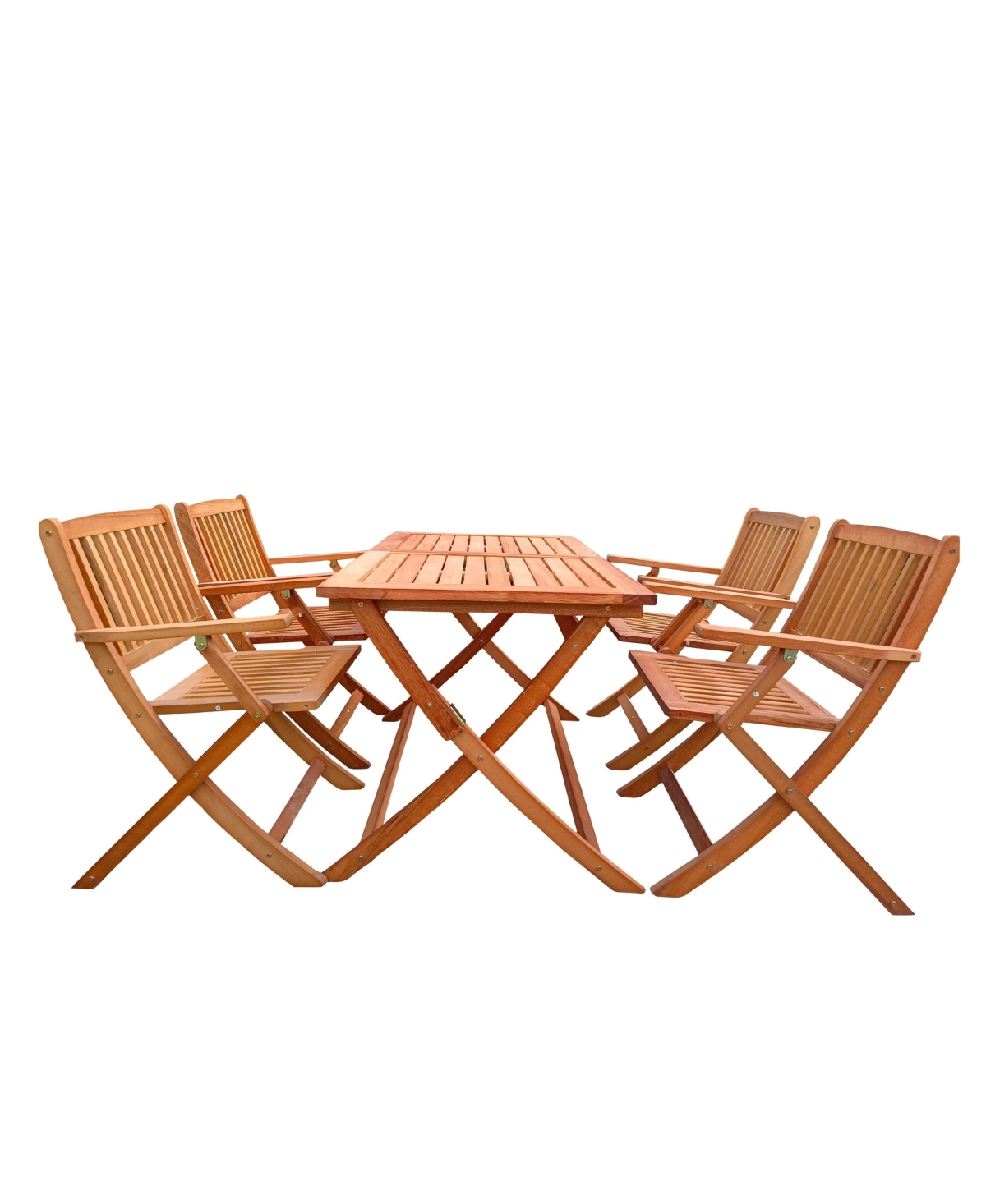 Flynama 5 Piece Foldable Teak Patio Dining Set 4 Folding Chairs and 1 Dining Table Indoor Outdoor Universal Lightweight