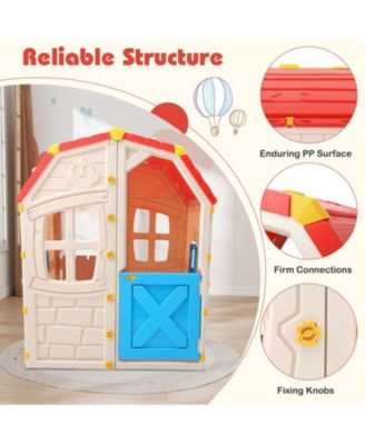 Kids Indoor/Outdoor Playhouse with Opening Windows and Door, Pretend Play House