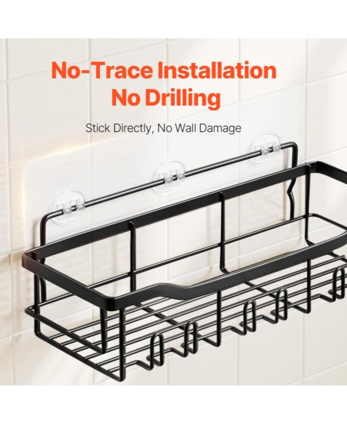 Rainsken Shower Caddy 5 Pack, Adhesive Bathroom Storage Organizer Set, No Drill Wall Mounted Shower Shelves, 40 lbs Capacity