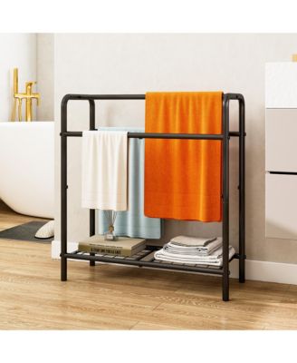 3 Tier Metal Towel Rack, Freestanding Towel Holder with Mesh Shelf, Display Rack for Bedroom, Bathroom