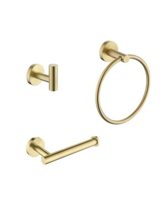3 - Piece Bathroom Hardware Set, Toilet Paper Holder, Clothes Hook and Towel Rack Ring, Stainless Steel Bath Accessories - Brushed Gold