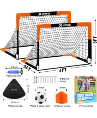 Set of 2 Kids 4x3ft Soccer Goals with Ball, Cones & Pop-Up Nets – Backyard Training Equipment for Ages 3-12, Outdoor Sports Gifts