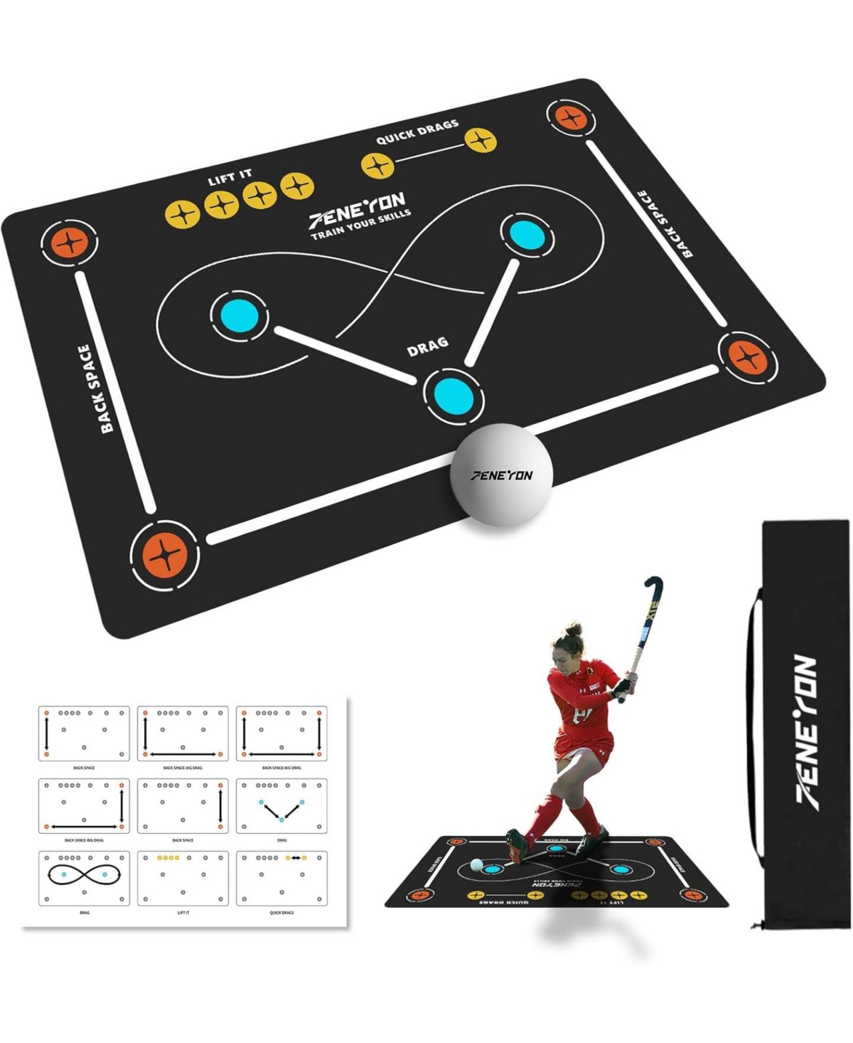 peneyon Field Hockey Training mat | Indoor/Outdoor Hockey Equipment for All Ages,Anti-Slip and Quiet Surface,The Best Gift for Field Hockey Training