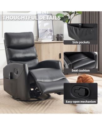 Manual Recliner Chair with Heat & Massage for Living Room, Faux Leather - Rocker Swivel Chair.