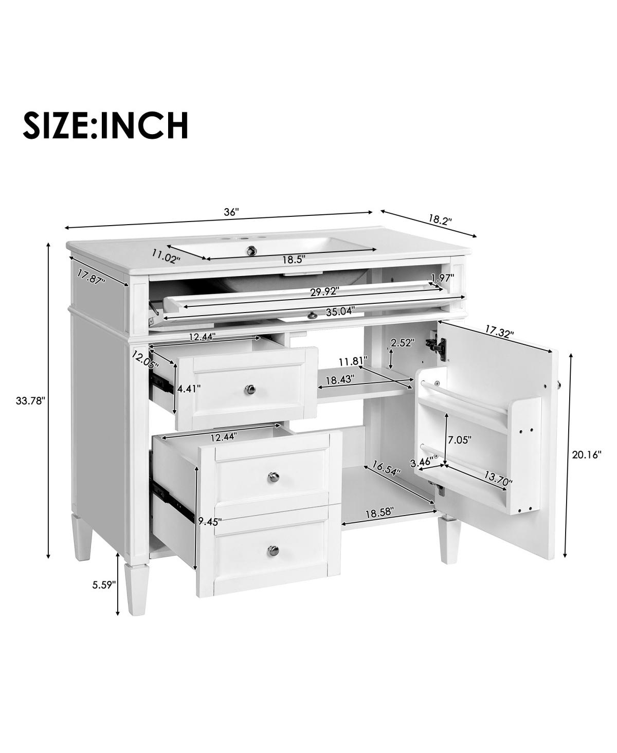 Sillysis 36" Modern Bathroom Vanity with Sink, Solid Wood Cabinet, Soft Close Drawers & Tip-Out Storage