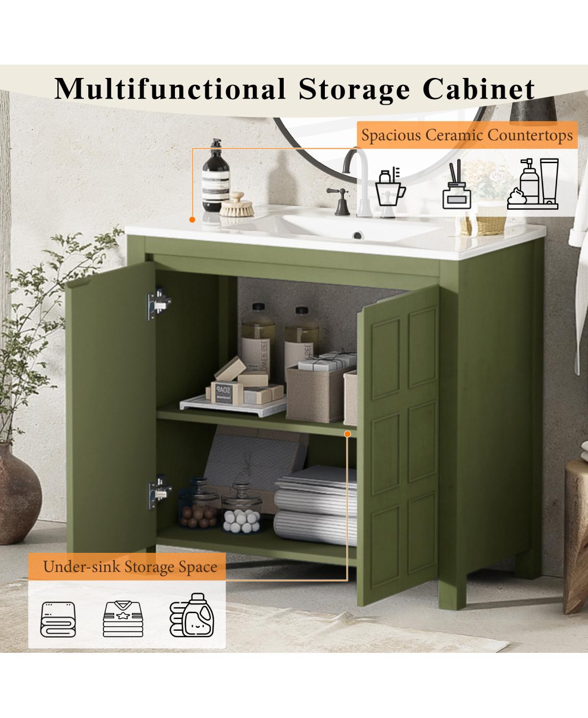 Sillysis 36" Retro Bathroom Vanity with Ceramic Sink, Solid Wood Frame and Soft Close Doors, Spacious Storage Cabinet for Modern Bathrooms.