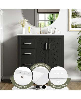 30" Freestanding Bathroom Vanity with Ceramic Sink, 3 Drawers & Soft Closing Doors, Modern Storage Cabinet